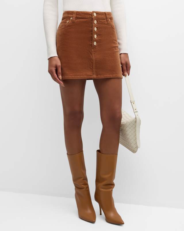 Joss High-Rise Exposed Button Corduroy Mini Skirt